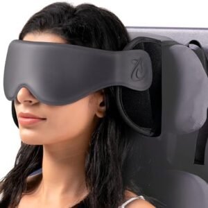 Travel Pillow, Airplane Neck Pillow with 3D Eye Mask for Sleeping, Round Edge Plane Head Strap 360°Headrest Support for Long Flight, Stop Bobblehead, Travel Essential for Car Road Trip Grey