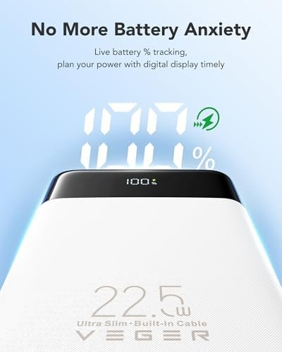 VEGER Portable Charger with Built in Cables, Slim 10000mAh PD 22.5W Fast Charging USB C Power Bank, 4 Outputs 3 Inputs Battery Pack Compatible with iPhone 16 15 14 13 Samsung iPad - Travel Essential - Image 7