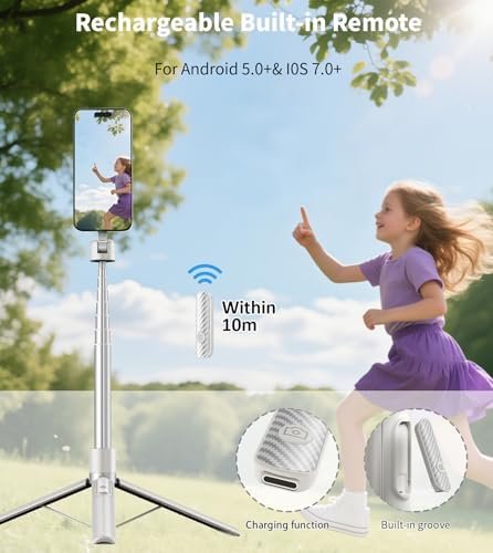 TONEOF 68" Magnetic Selfie Stick Tripod with Aluminum Strong Magnetic Holder for Magsafe, 360° Rotatable Travel Phone Tripod Stand with Metal Ring & Rechargeable Remote for iPhone/Android(Beige Gray) - Image 6