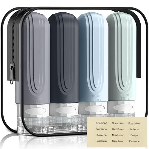 Travel Bottles for Toiletries, 3oz TSA Approved Travel Size Toiletries, Silicone Leak-Proof Refillable Containers, Squeezable Liquid Essentials Bottles W/Clear Bag (GRAY)