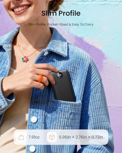 Portable Charger with Wall Plug, Slim USB C Power Bank with Built-in Cables, 10000mah LED Display External Battery Pack Compatible with iPhone/Android & More (Black) - Image 4