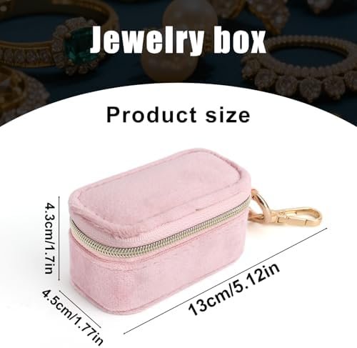 Mini Jewelry Box, Jewellery Travel Case Small Partitioned Earrings Box 2-in-1 Ring Holder Keychain Organizer for Storing Ring Necklace Pendants Women (Pink) - Image 2