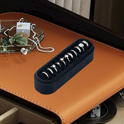 Velvet Small Multiple Ring Box Portable Organizer Display Storage Travel Case Jewelry Earring Holder for Wedding Birthday Christmas Day (Black) - Image 3