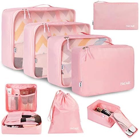 BAGAIL 8 Set Packing Cubes Luggage Packing Organizers for Travel Accessories-Blush Pink