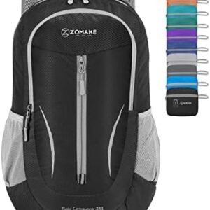 ZOMAKE Ultra Lightweight Packable Backpack 25L, Foldable Hiking Backpacks Water Resistant Small Folding Daypack for Travel(Black)