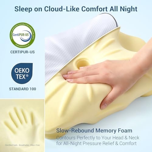 Memory Foam Cervical Pillow for Neck Support & Pain Relief, Butterfly Ergonomic Design – 24×15.75×5.7 Inches, Removable 100% Polyester Pillowcase, Suitable for Side & Back Sleepers - Image 4