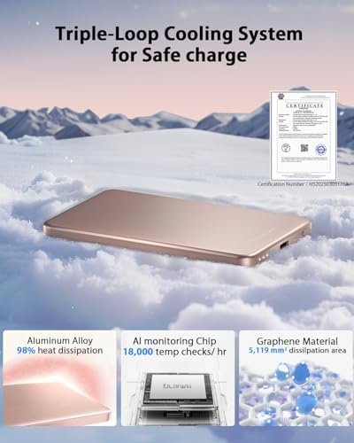 [0.3" Ultra Slim] [Alloy-Made] ULiXWH for Magsafe Portable Charger for iPhone, 2025 Upgrade 5000mAh Fast Charging Magnetic Power Bank, Wireless Battery Pack for iPhone 17 Air 16 15 Pro Max 14 13, Pink - Image 4