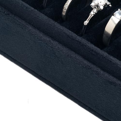Velvet Small Multiple Ring Box Portable Organizer Display Storage Travel Case Jewelry Earring Holder for Wedding Birthday Christmas Day (Black) - Image 5