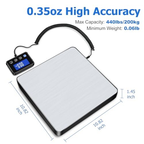Shipping Scale, 440 lbs/0.35oz High Accurate Digital Postal Scale with Hold/Tare Function, Shipping Scale for Small Business, Packages, Luggage, Home Use, Battery & Charging Cable Include - Image 2