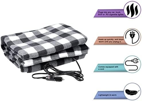 Heated Blanket - 12-Volt Electric Blanket for Car, Truck, SUV, or RV - Portable Winter Car Accessories for Camping or Travel by Stalwart (Black Plaid) - Image 4