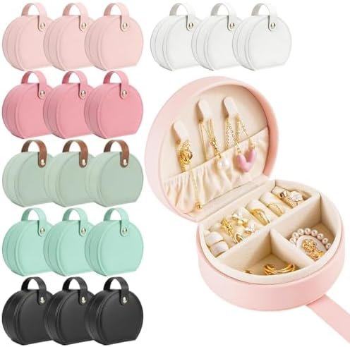 18 Pcs Mini Jewelry Travel Case,Gorgeous Leather Travel Jewelry Box for Bridal Proposal Gifts,Exquisite Multicolor Bulk Jewelry Boxes for Rings,Earrings and Necklaces
