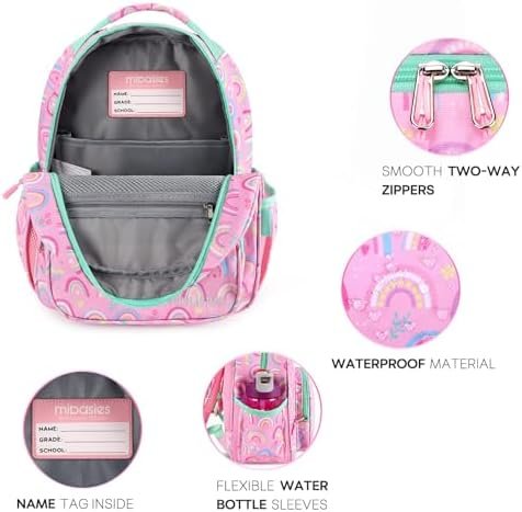 mibasies Girls Backpack 5-8: Lightweight Kids Backpacks for Girls - Girl Bookbag for Elementary School - Rainbow Pink - Image 5