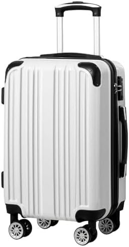 Coolife Carry On Luggage, Suitcase with Durable and Lightweight, carry on suitcase with PC+ABS Hardshell, Dual Spinner Wheels, TSA Lock, and YKK Zipper (white grid new, S(20in)_carry on)