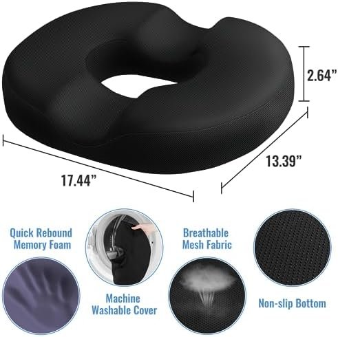 Donut Pillow Seat Cushion Chair Pad for Tailbone Pain Relief and Hemorrhoids, Memory Foam Seat Chair Cushion for Postpartum Pregnancy, Seat Cushions for Men and Women for Home & Office, (Black) - Image 2