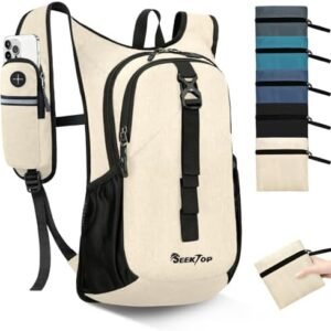 Seektop 15L Small Hiking Backpack for Women Men, Lightweight Hiking Packable Daypack with Phone Pocket for Travel Camping (Beige, 15L)