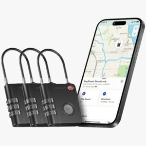 KeySmart SmartLock Tracking Luggage Locks, TSA Locks for Luggage, GPS Tracker, Combination Lock Compatible with Apple Find My App, Best Travel Essentials, Replaceable Non-Rechargeable Battery (3 Pack)