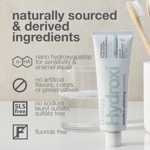 Davids Hydroxi Fluoride Free Nano Hydroxyapatite Toothpaste for Remineralizing Enamel & Sensitive Relief, Whitening, Antiplaque, SLS Free, Natural Peppermint, Made in USA, 1.75oz (Travel Size) - Image 5