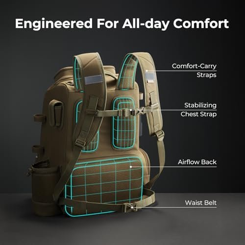 Piscifun 52L Fishing Tackle Backpack with Rod Holders & 4 Tackle Boxes, Large Tackle Bag for Gear Storage with Rain Cover - Image 5