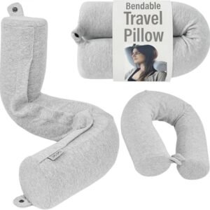 Dot&Dot Twist Memory Foam Travel Pillow for Airplanes - Travel Neck Pillow for Sleeping - Airplane Pillow for Neck Support, Chin, Lumbar and Leg - Adjustable, Bendable Neck Roll Pillow