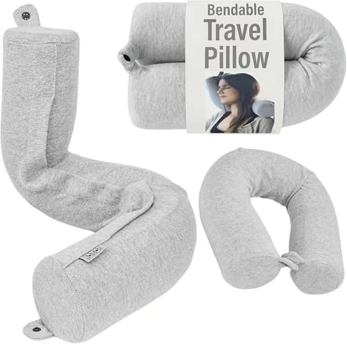 Dot&Dot Twist Memory Foam Travel Pillow for Airplanes - Travel Neck Pillow for Sleeping - Airplane Pillow for Neck Support, Chin, Lumbar and Leg - Adjustable, Bendable Neck Roll Pillow