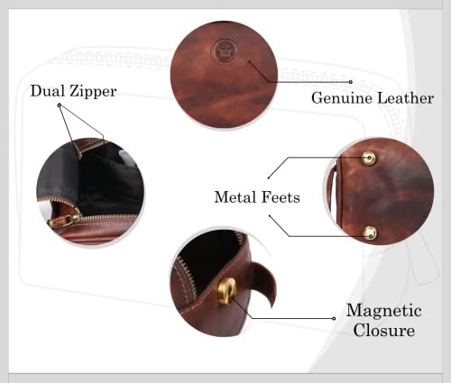Leather Toiletry Bag for Men | Grooming Travel Kit | With Waterproof Lining | By Aaron Leather (Dark Brown) - Image 3
