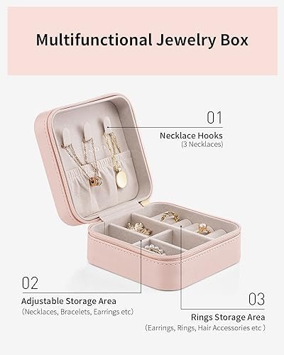 Vlando Travel Jewelry Case - Valentines Day Gifts for Her - Small Jewelry Travel Organizer Box Travel Essentials Gift for Teen Girl Women - Pink - Image 3
