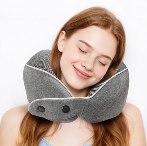 Travel Neck Pillow, Airplane Pillow with Eye Mask, Earplugs and Storage Box, Memory Foam Neck Travel Pillow for Airplanes, Offices and Cars, Breathable, Detachable (Adult, Grey) - Image 8