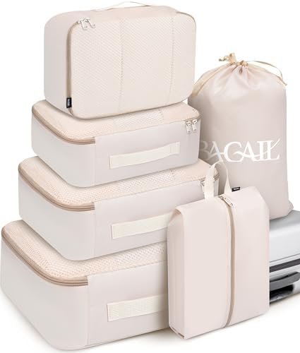 BAGAIL 6 Set Packing Cubes Luggage Packing Organizers for Travel Accessories-Beige