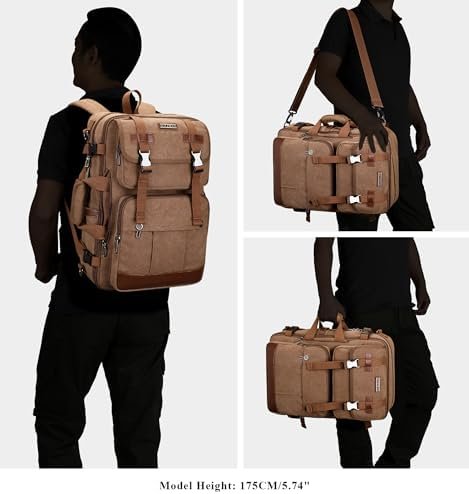 WITZMAN Canvas Travel Backpack for Men Large Laptop Backpack Fit 16 inch Carry-on Airline Approved Convertible Shoulder Rucksack(A6617-3 Brown) - Image 2