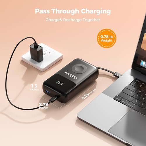 PANDUK Power Bank 20000mAh 65W Laptop Portable Charger for Apple Watch Built-in Cables, USB C Fast Charging Battery Pack LED Display, Travel Essentials for MacBook iPad Tablet iPhone 17 Galaxy S25 - Image 7