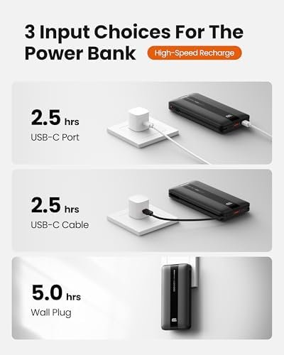 Portable Charger with Wall Plug, Fast Charging Power Bank Built-in Cables, Slim 10500mAh 22.5W 4 Outputs 3 Inputs LED Display External Battery Pack Compatible with iPhone/Android (Black) - Image 4