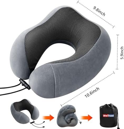 Memory Foam Travel Neck Pillow for Airplane - Ergonomic Support with Adjustable Buckle, Eye Mask & Ear Plugs Included, Machine Washable Cover for Long Flights, Car Rides & Office Use - Image 7