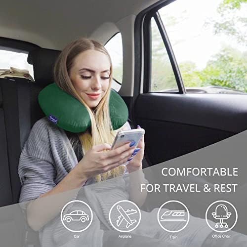 Neck Pillow for Travel Memory Foam - Travel Pillows for Sleeping Airplane with Attachable Snap Strap Soft Washable Cover, Flight Pillow for Traveling, Car, Provide Head Neck Support Dark Green - Image 3