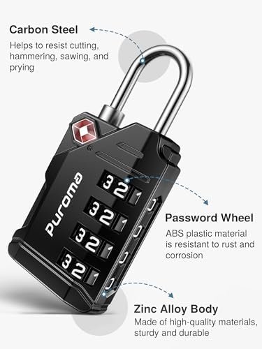 Puroma TSA Approved Travel Luggage Locks, 2 Pack Black 4 Digit Resettable Combination Code Lock with Zinc Alloy Body for Suitcase, Backpack, Laptop Bag, Gym Locker, Toolbox - Image 7