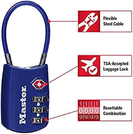 Master Lock Padlock, Set Your Own Combination TSA Locks for Luggage, Travel Zipper Lock with Cable Shackle is 1-3/16 in. Wide, Colors May Vary, 4688T, 2 Count (Pack of 1) - Image 2
