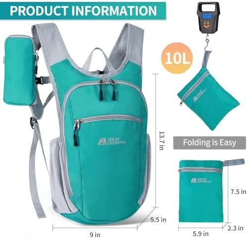 Hiking Backpack 10L/15L Small Daypack Lightweight Packable Travel Foldable Water Resistan for Women Men (Lake Green, 10L) - Image 3