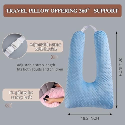 Travel Pillow for Kids Adult, Pillow for Car Sleeping Ultra Large U-Shaped with Removable Soft Cover Support Fix Neck and Body Sitting/Sleeping on The Trip (Blue) - Image 5