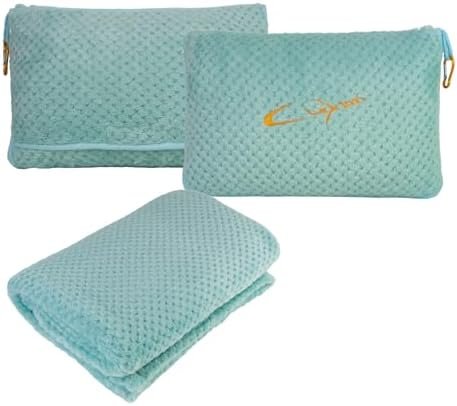 Travel Blanket Pillow-Premium Soft 2 in 1 Airplane Blanket for Long Trips Essentials with Bag Pillowcase, Hand Luggage Sleeve and Backpack Clip (Mint Green)