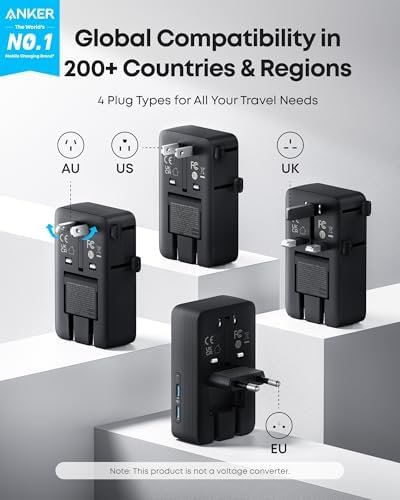 Anker Nano Travel Adapter, 5-Port Power Adapter with 1 AC, 2 USB-A, and 2 USB-C Ports, Smart Temperature Control, Compatible with Over 200 Countries, Ideal for Travel (1-Pack) - Image 2