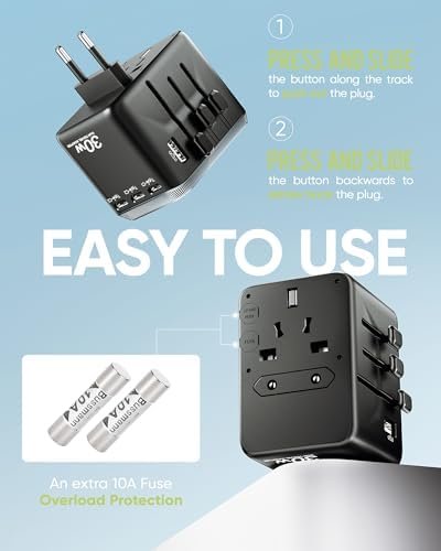 Universal Travel Adapter, 30W International Power Adapter with 4 USB-C & 1 USB-A Ports, European Travel Plug Adapter, Worldwide Travel Essentials for EU UK AUS USA - Image 6