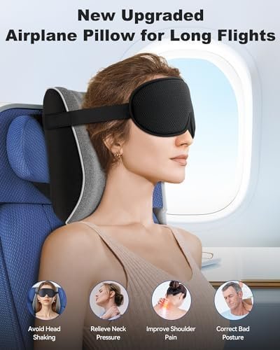 JefDiee Travel Pillows for Airplanes,Travel Pillow with Eye Mask,Prevents Head Forward,Neck Pillow Airplane for Sleeping,Used for Long Flight,Road Trip,Car Headrest - Image 3