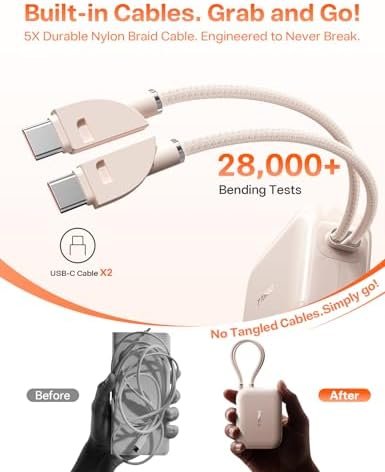 TORRAS EasyGo Portable Charger, 45W Fast Charging 10000mAh Power Bank [Travel & Daily Essentials] Built in Cable USB C, Phone Battery Pack Powerbank for iPhone Air/17/16/15 Series, Samsung, iPad etc - Image 4