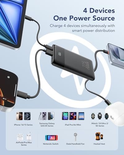 VEGER Portable Charger with Built in Cables, Slim 10000mAh PD 22.5W Fast Charging USB C Power Bank, 4 Outputs 3 Inputs Battery Pack Compatible with iPhone 16 15 14 13 Samsung iPad - Travel Essential - Image 5
