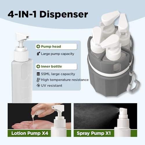 YOTIME 4in1 Travel Bottles with Suction Cup, TSA Approved Leak Proof Travel Size Containers for Toiletries, Refillable Travel Accessories for Shampoo, Body Wash and Conditioner, Gray - Image 5