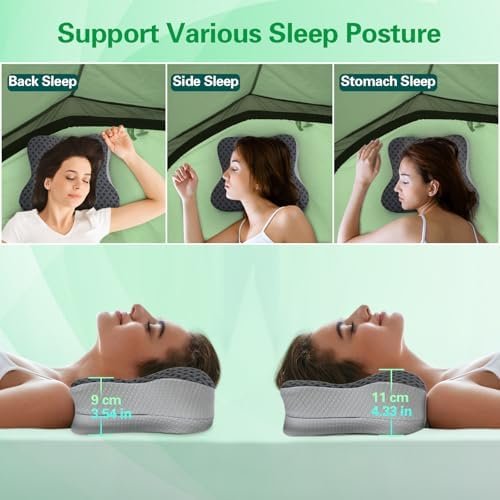 SAHEYER Travel Pillow for Sleeping, Ergonomic Cervical Neck Support Pillows, Lightweight Memory Foam Travel Pillow for Camping, Backpacking, Hammock - with Travel Storage Bag and Cooling Cover, Black - Image 5