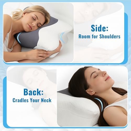 Cervical Neck Pillow for Neck Pain Relief - Side Sleeper Pillow for Adults with Neck Pain, Contoured Support Beauty Pillow, Back Sleep Training Pillow,Grey - Image 8