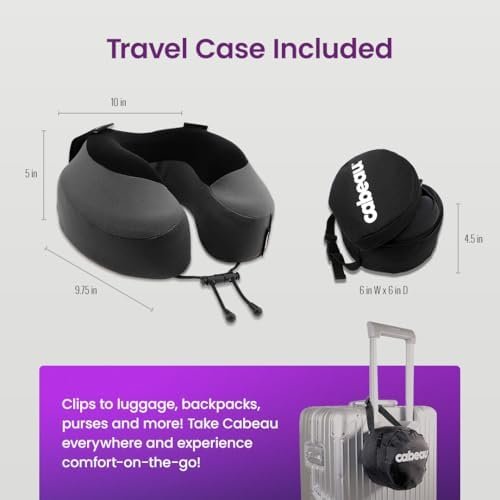 Cabeau Airplane Travel Pillow for Long Flights - Evolution S3 - Supportive Memory Foam with Seat Straps to Secure Your Head and Neck and Provides 360° Support (Steel Grey) - Image 4