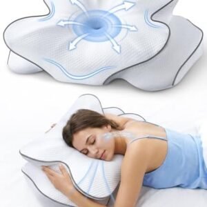 Memory Foam Cervical Pillow for Neck Support & Pain Relief, Butterfly Ergonomic Design – 24×15.75×5.7 Inches, Removable 100% Polyester Pillowcase, Suitable for Side & Back Sleepers