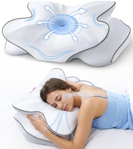 Memory Foam Cervical Pillow for Neck Support & Pain Relief, Butterfly Ergonomic Design – 24×15.75×5.7 Inches, Removable 100% Polyester Pillowcase, Suitable for Side & Back Sleepers