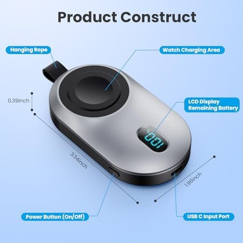 [2-Pack]Portable Charger for Apple Watch Series,Compact Wireless Magnetic iWatch Charger,2800mAh Fast Charging Power Bank for Apple Watch Series 10/9/8/7/6/SE/5/4/ 3/2/1/Nike/Ultra/Ultra 2-Black+White - Image 2